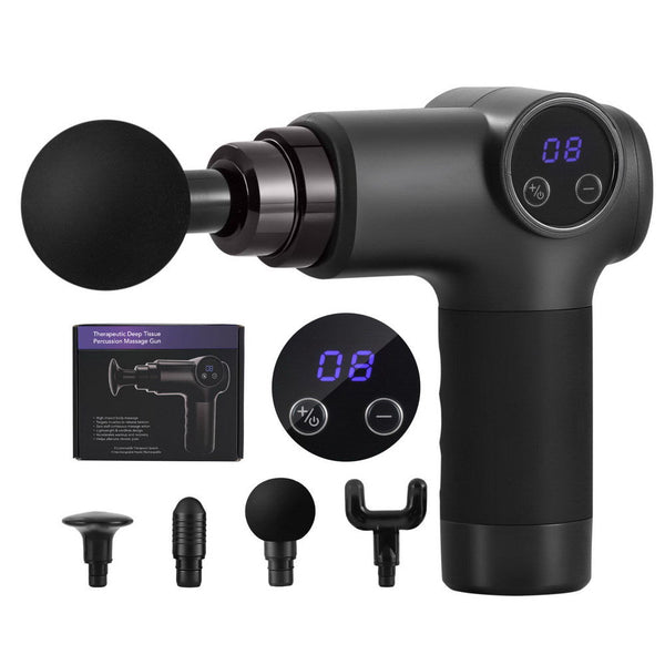 Everfit Massage Gun 8 Speed 4 Heads Vibration Muscle Massager Chargeable Black Awezingly