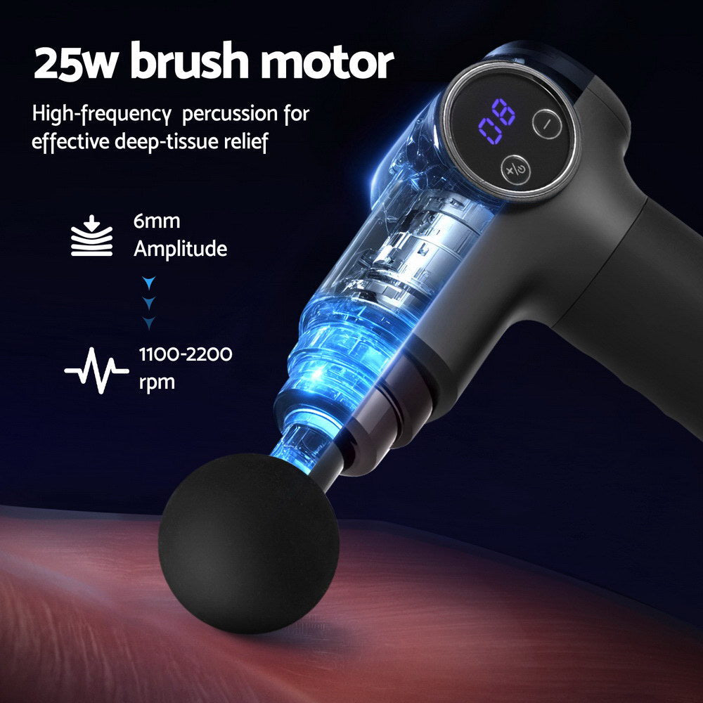 Everfit Massage Gun 8 Speed 4 Heads Vibration Muscle Massager Chargeable Black Awezingly