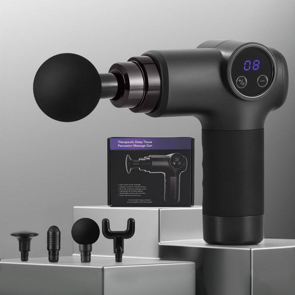 Everfit Massage Gun 8 Speed 4 Heads Vibration Muscle Massager Chargeable Black Awezingly