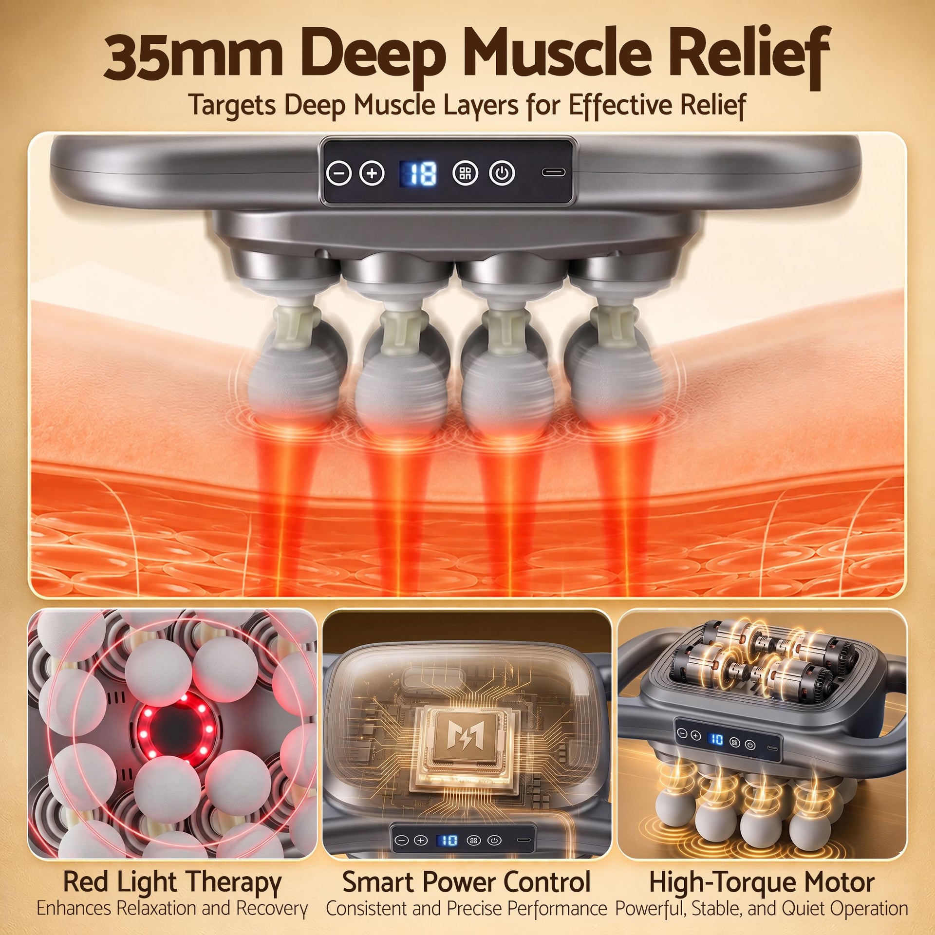 Everfit Deep Tissue Massager 16 Heads with 20 Intensities Deep Percussion Massage Gun Rechargeable Awezingly