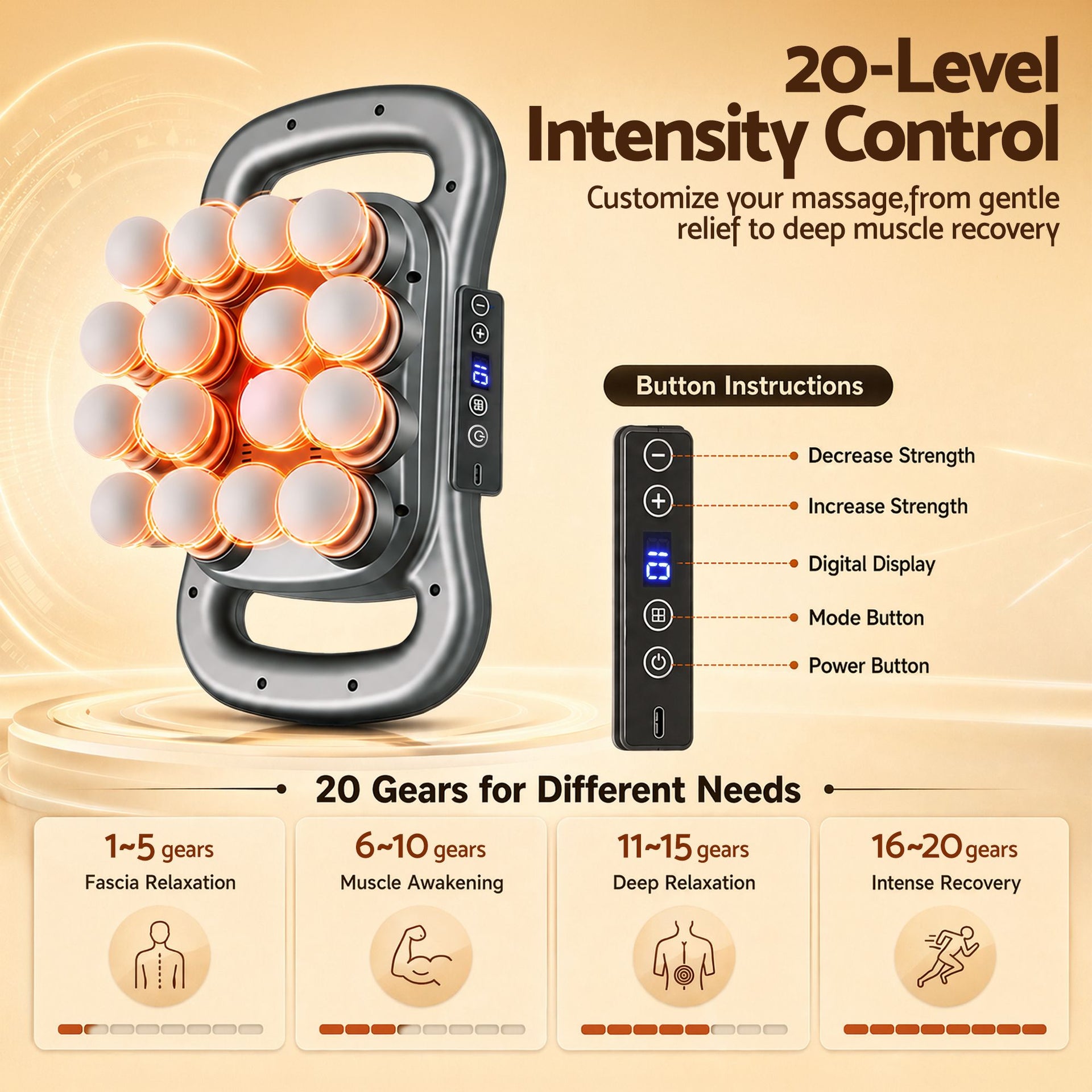 Everfit Deep Tissue Massager 16 Heads with 20 Intensities Deep Percussion Massage Gun Rechargeable Awezingly