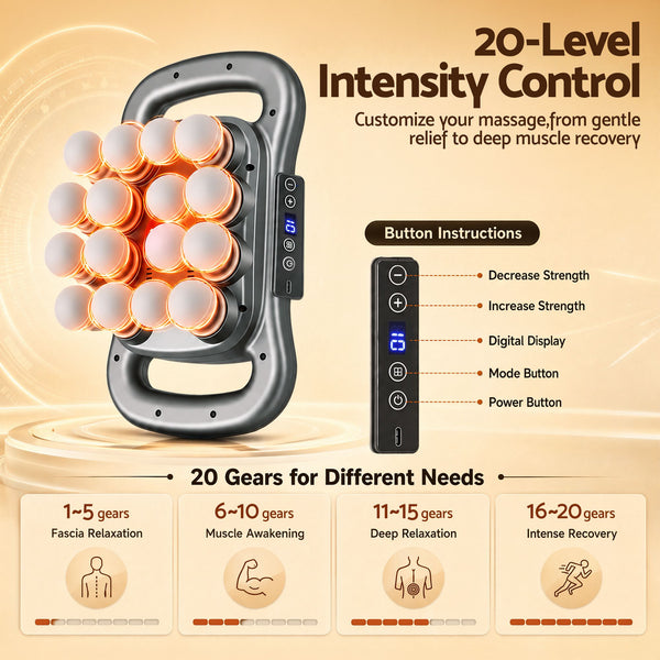 Everfit Deep Tissue Massager 16 Heads with 20 Intensities Deep Percussion Massage Gun Rechargeable Awezingly