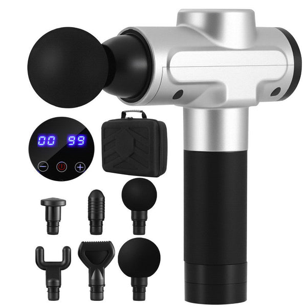 Everfit Massage Gun 30 Speed 6 Heads Vibration Muscle Massager Chargeable Silver Awezingly