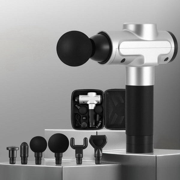 Everfit Massage Gun 30 Speed 6 Heads Vibration Muscle Massager Chargeable Silver Awezingly