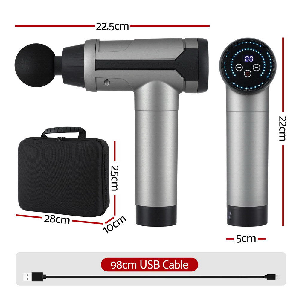 Everfit Massage Gun 30 Speed 6 Heads Vibration Muscle Massager Chargeable Black Awezingly