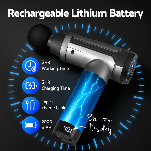 Everfit Massage Gun 30 Speed 6 Heads Vibration Muscle Massager Chargeable Black Awezingly