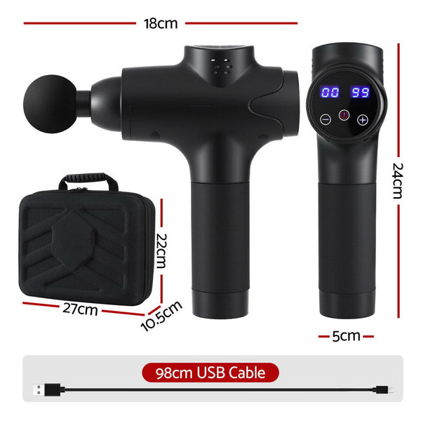 Everfit Massage Gun 30 Speed 8 Heads Vibration Muscle Massager Chargeable Black Awezingly