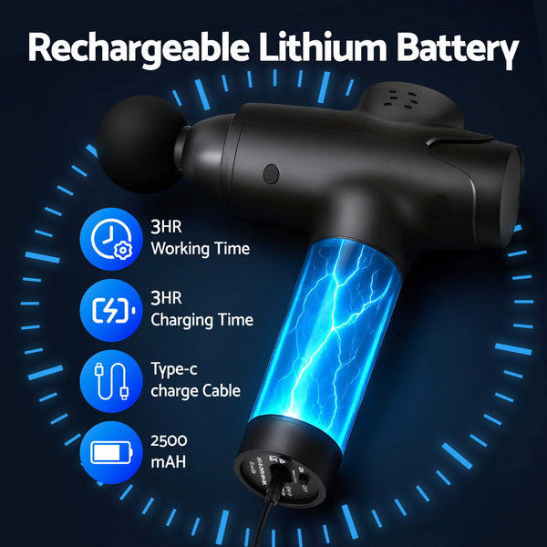 Everfit Massage Gun 30 Speed 8 Heads Vibration Muscle Massager Chargeable Black Awezingly