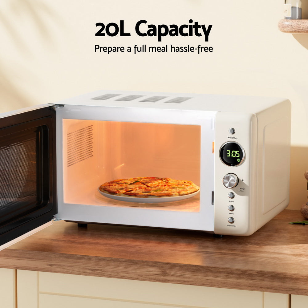 Devanti 20L Microwave Oven 700W Cream DEVANTI