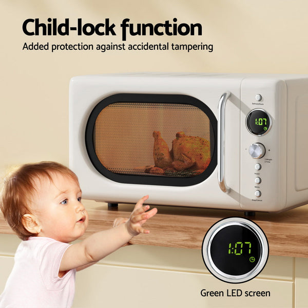 Devanti 20L Microwave Oven 700W Cream DEVANTI