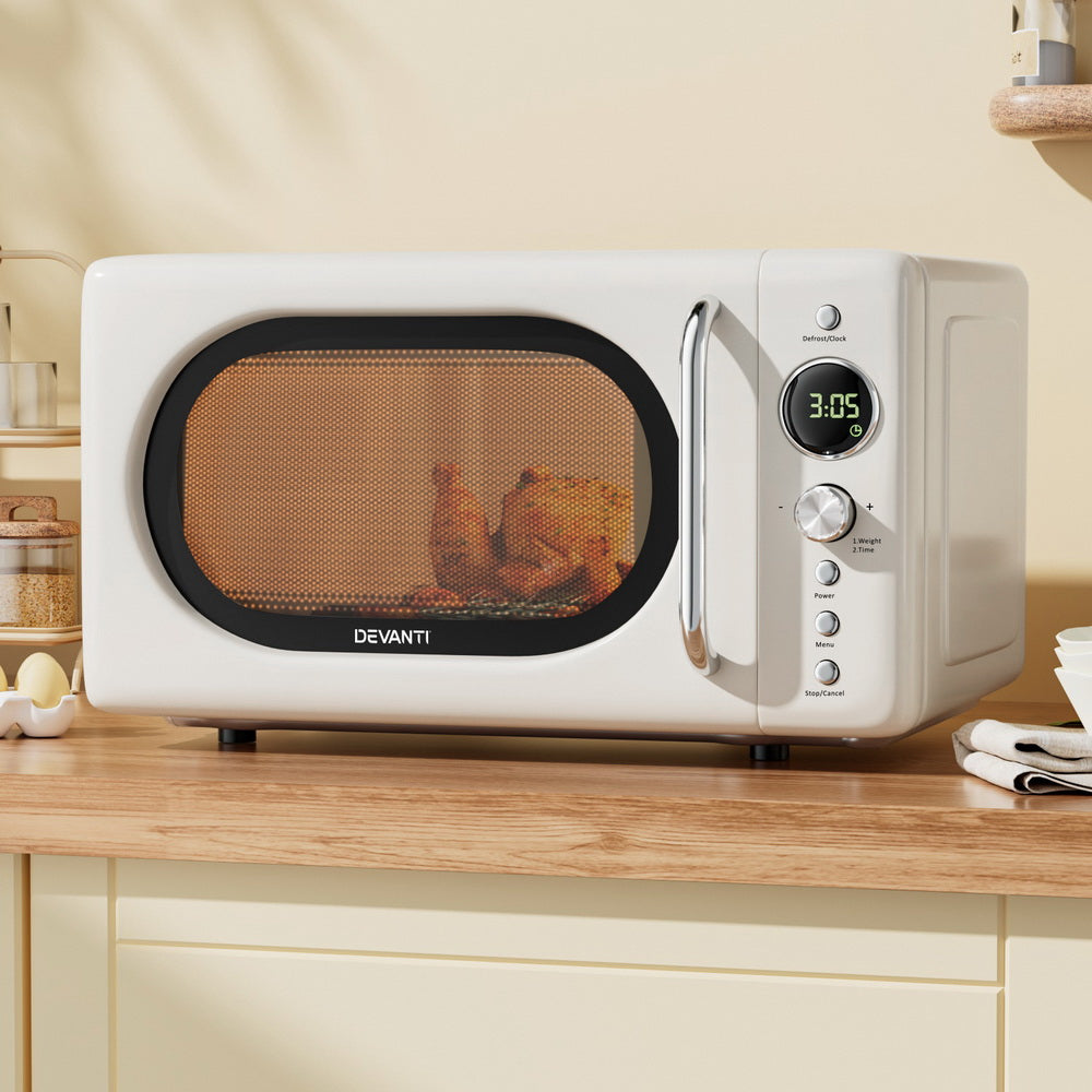 Devanti 20L Microwave Oven 700W Cream DEVANTI