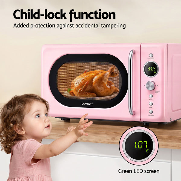 Devanti 20L Microwave Oven 700W Pink Awezingly