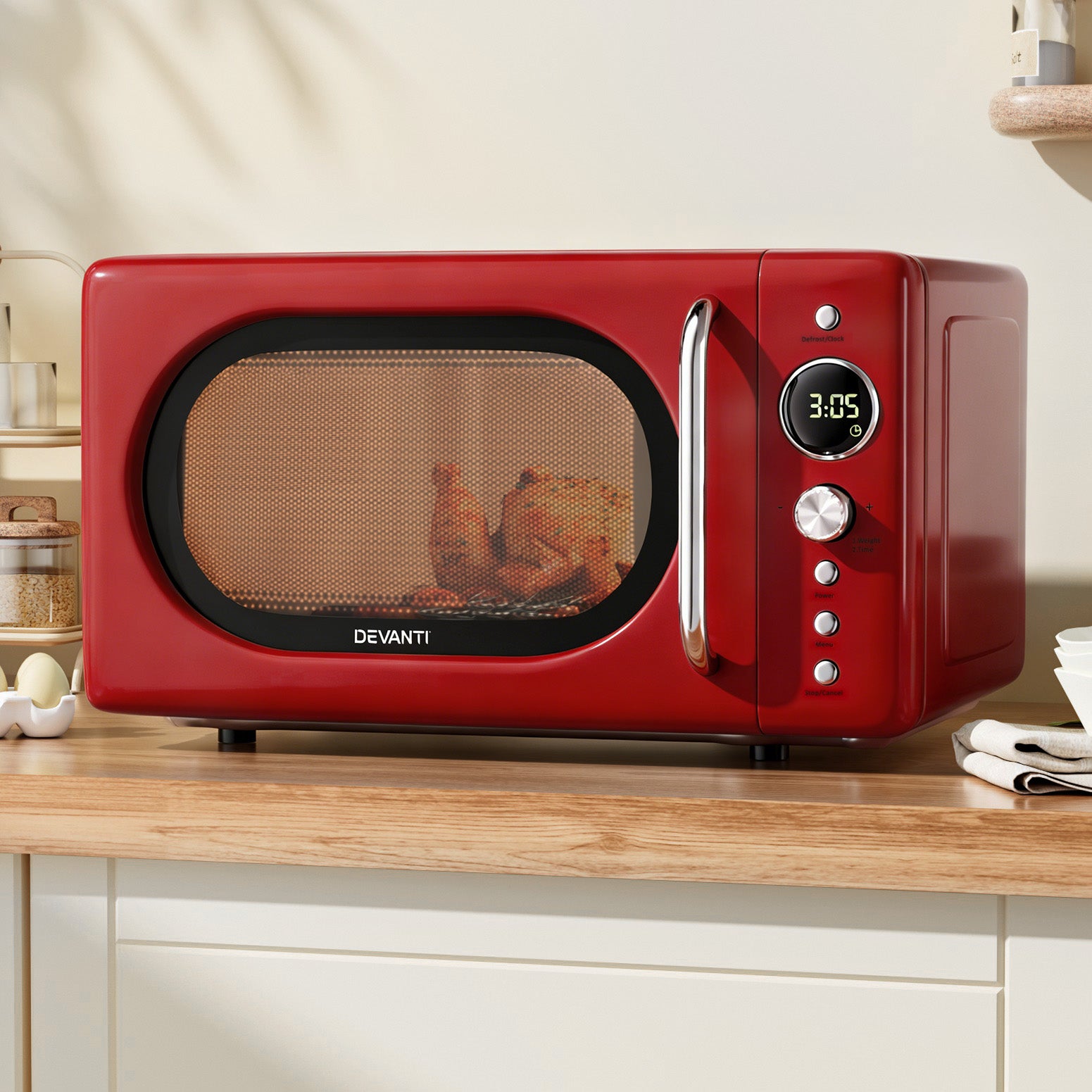 Devanti 20L Microwave Oven 700W Red Awezingly