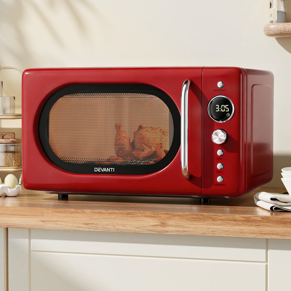 Devanti 20L Microwave Oven 700W Red Awezingly