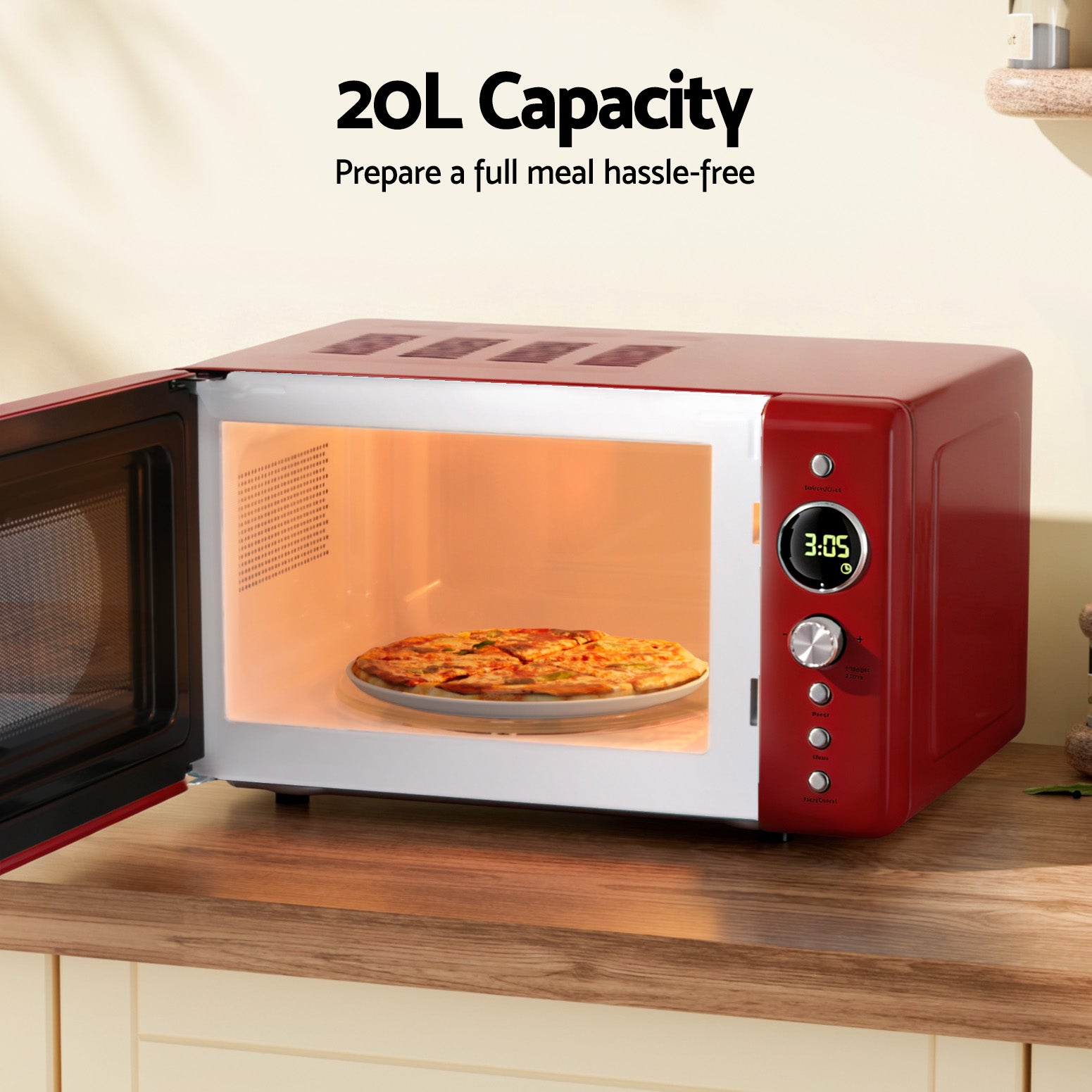 Devanti 20L Microwave Oven 700W Red Awezingly