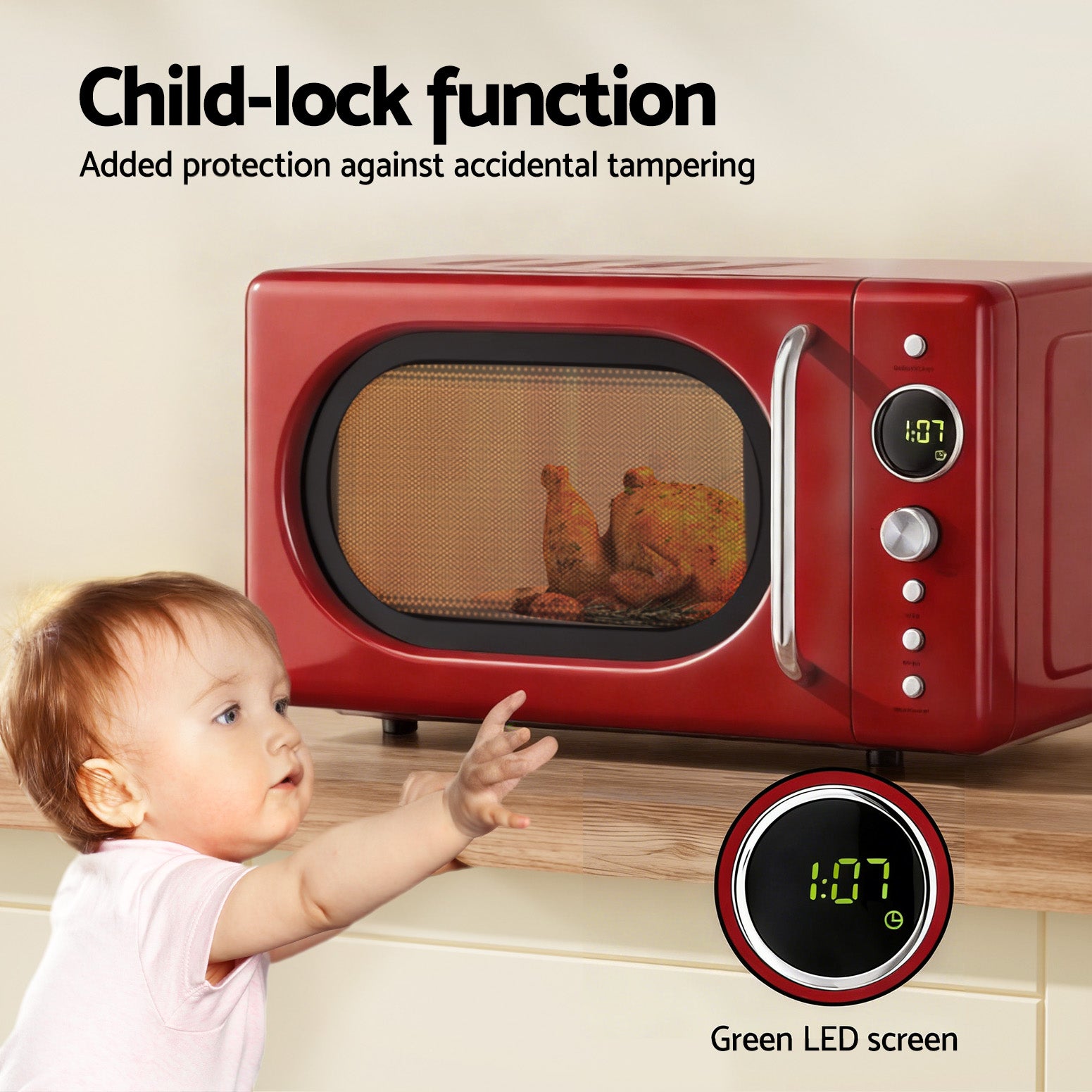 Devanti 20L Microwave Oven 700W Red Awezingly