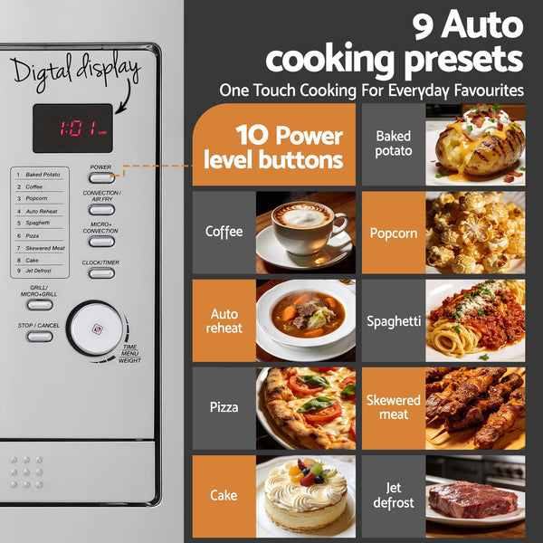 Devanti Built In Microwave Oven 30L Grill Air Fry Convection Silver Awezingly
