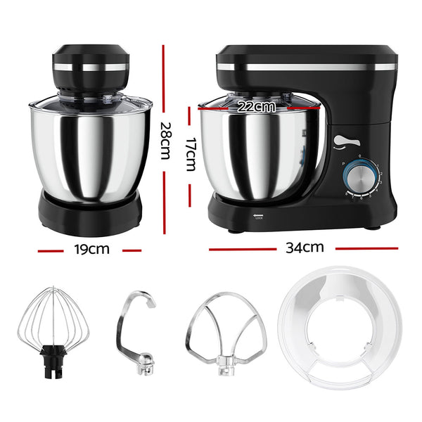 Devanti 3in1 Stand Mixer 8 Speed 5L Mix Master 400W Black Devanti