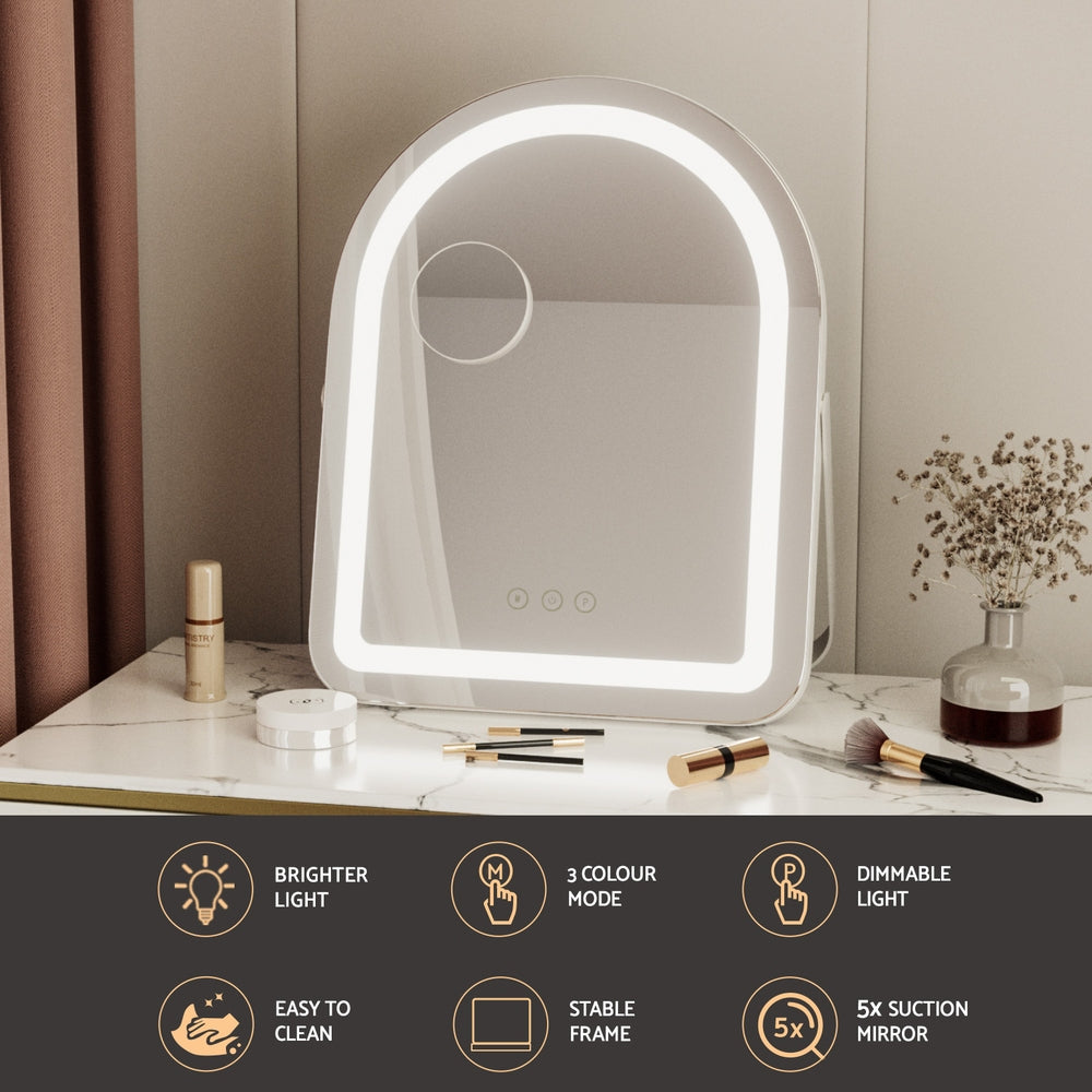 Embellir Makeup Mirror 35x45cm Dressing Vanity LED Stripe Light with 5x Magnification Rotation White Arch Embellir