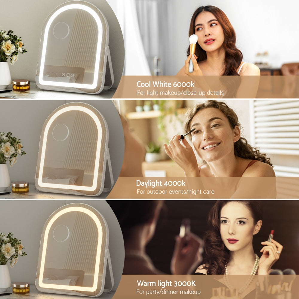 Embellir Makeup Mirror 35x45cm Dressing Vanity LED Stripe Light with 5x Magnification Rotation White Arch Embellir
