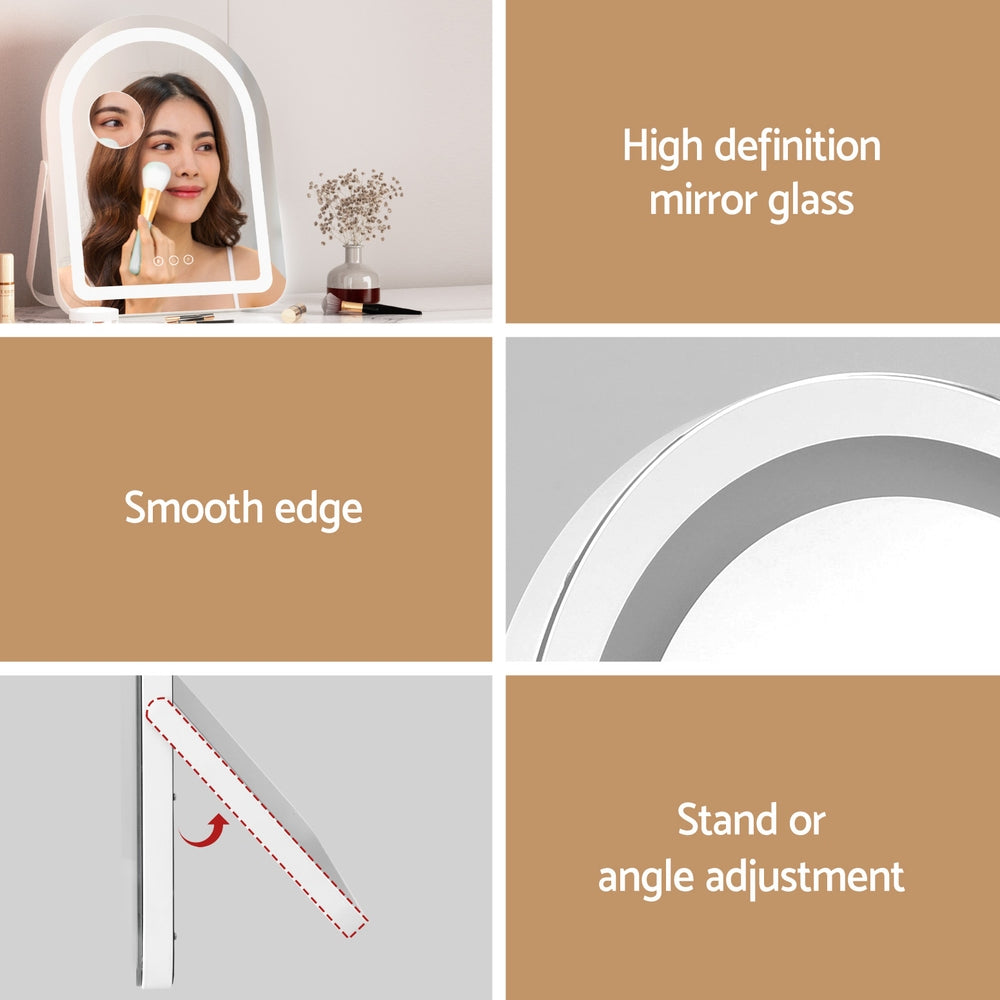 Embellir Makeup Mirror 35x45cm Dressing Vanity LED Stripe Light with 5x Magnification Rotation White Arch Embellir