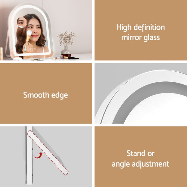 Embellir Makeup Mirror 35x45cm Dressing Vanity LED Stripe Light with 5x Magnification Rotation White Arch Embellir