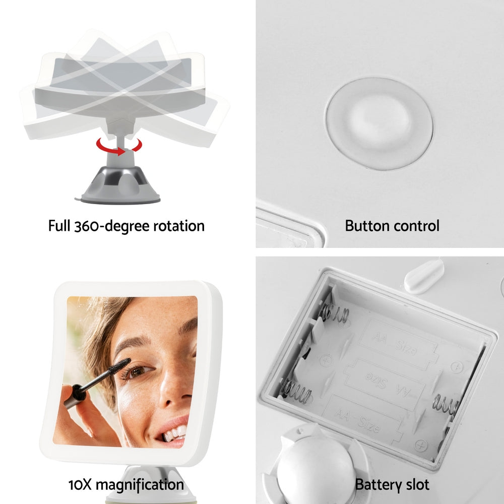 Embellir Makeup Mirror 10X Magnification LED Light Adjustable Rotation Cordless Suction Cup Embellir
