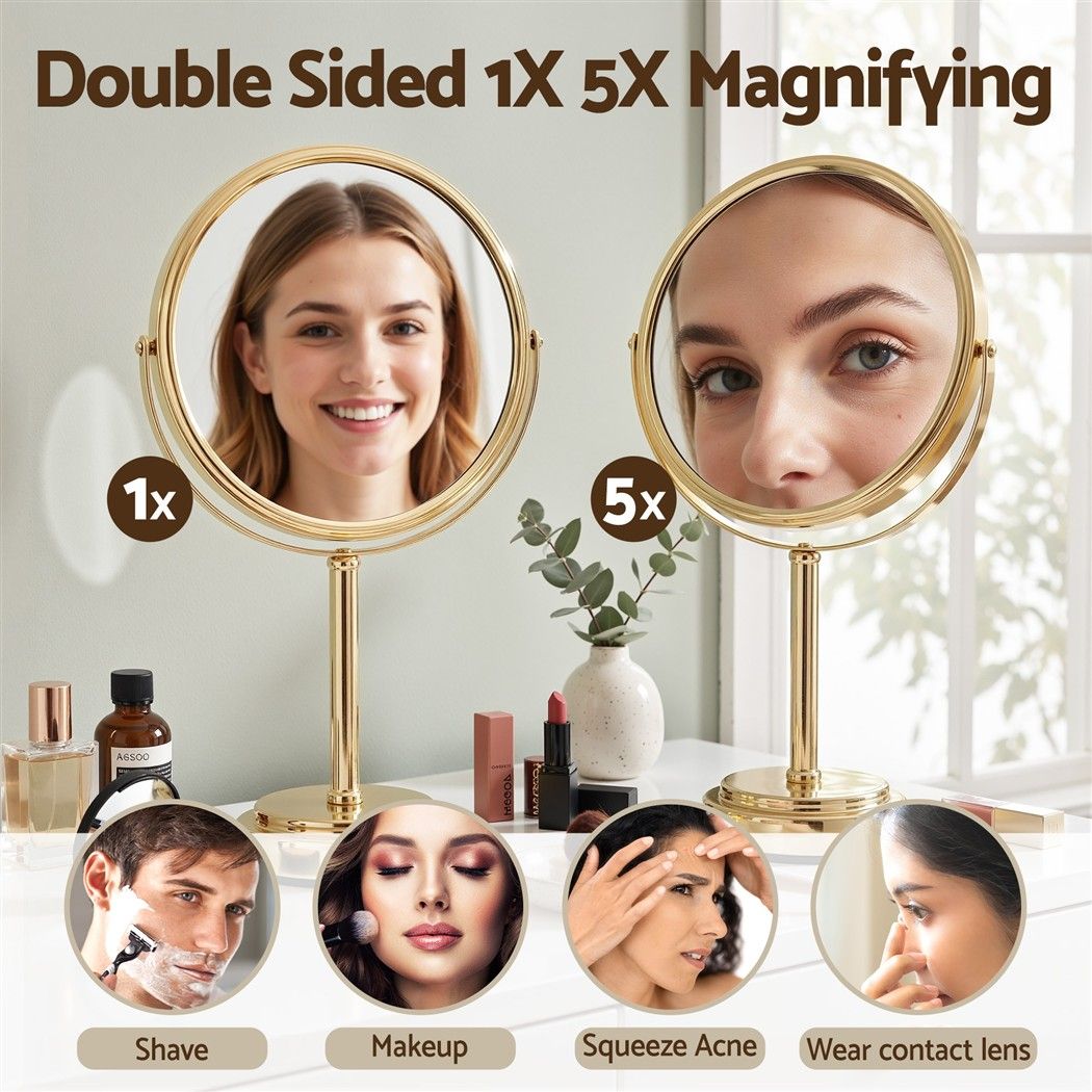 Embellir Makeup Mirror 20x20cm 1X 5X Magnifying Rotation Tabletop Gold Embellir