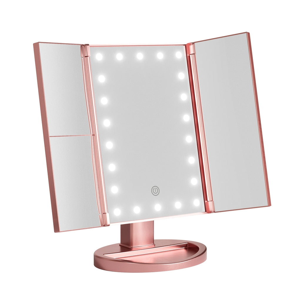 Embellir Tri-fold Makeup Mirror 1X2X3X Magnifying with LED Light Travel Portable Pink Does Not Apply