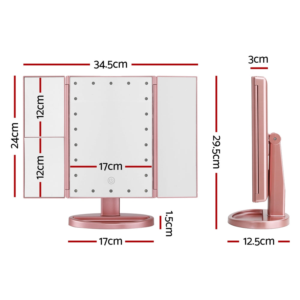 Embellir Tri-fold Makeup Mirror 1X2X3X Magnifying with LED Light Travel Portable Pink Does Not Apply