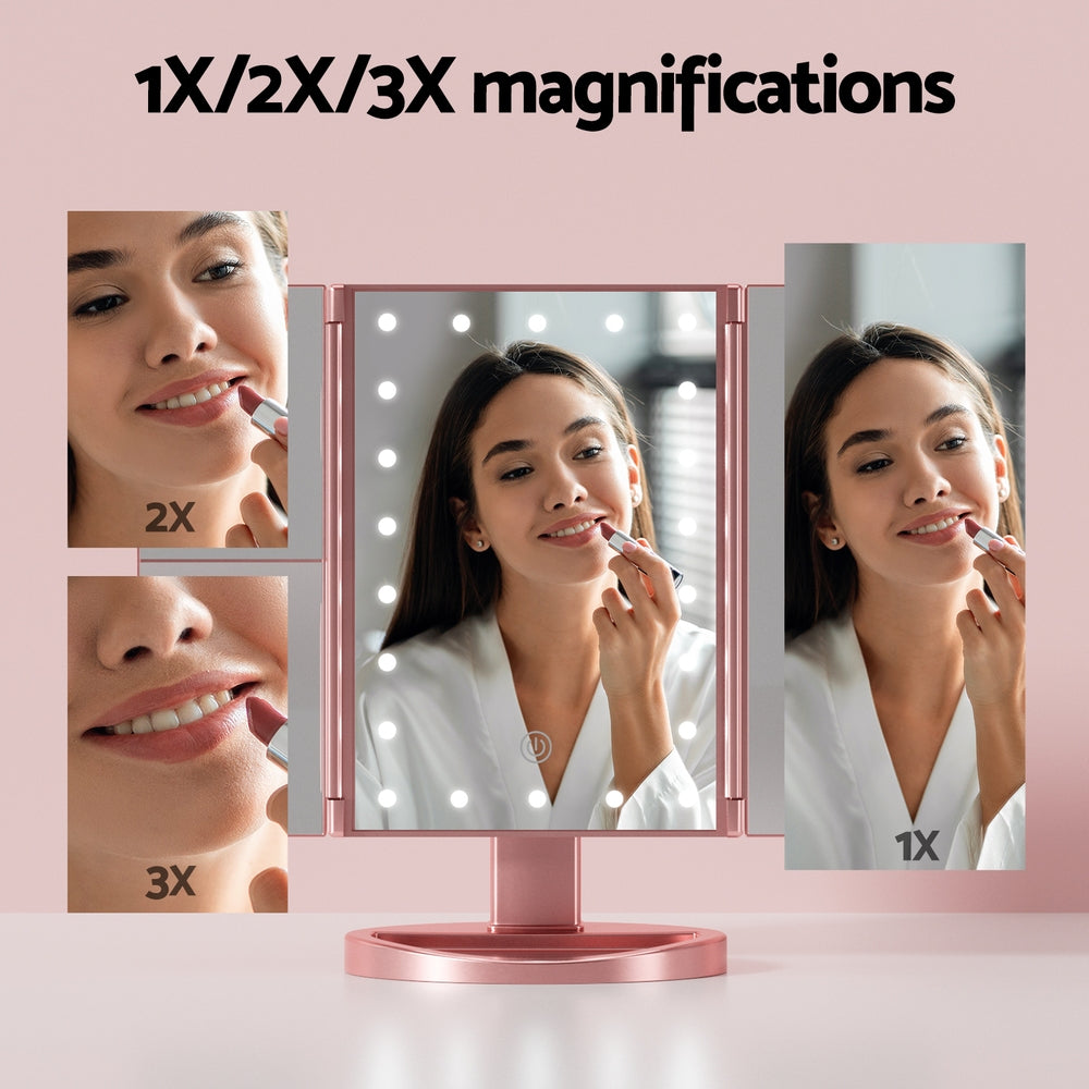 Embellir Tri-fold Makeup Mirror 1X2X3X Magnifying with LED Light Travel Portable Pink Does Not Apply