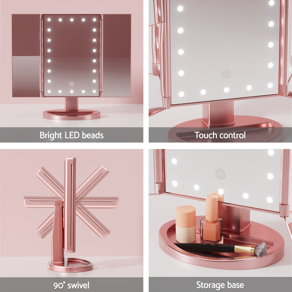 Embellir Tri-fold Makeup Mirror 1X2X3X Magnifying with LED Light Travel Portable Pink Does Not Apply