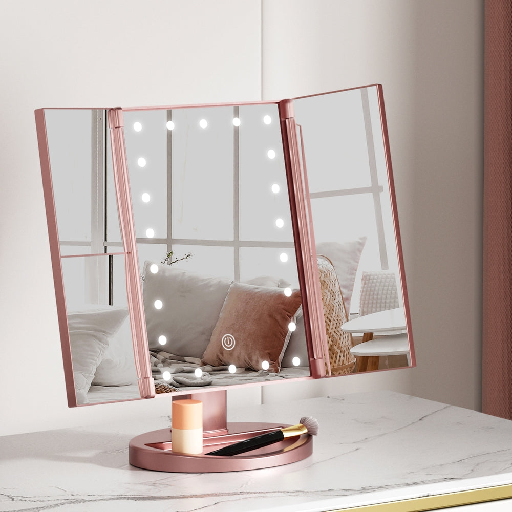 Embellir Tri-fold Makeup Mirror 1X2X3X Magnifying with LED Light Travel Portable Pink Does Not Apply