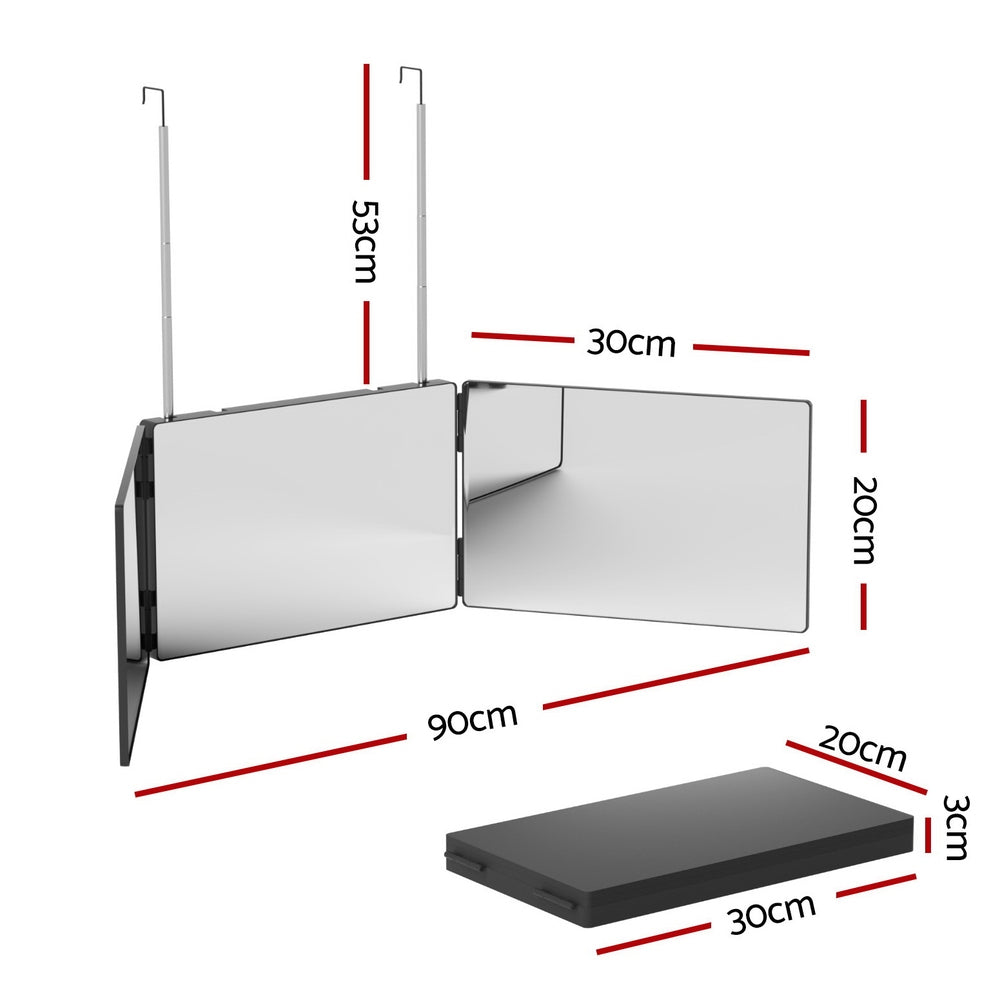 Embellir Trifold Mirror Makeup Portable with Height Adjustable 3 Way Telescoping Hook Hair Cutting Styling Embellir