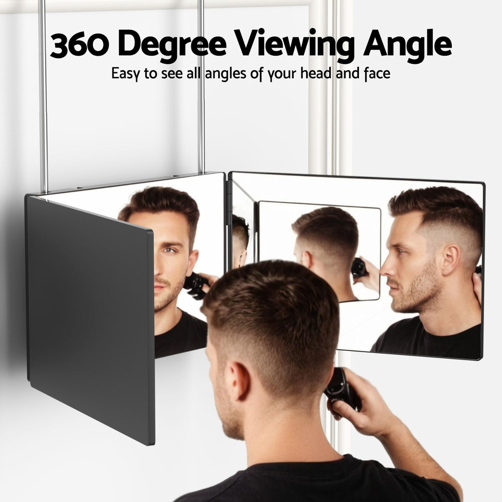 Embellir Trifold Mirror Makeup Portable with Height Adjustable 3 Way Telescoping Hook Hair Cutting Styling Embellir