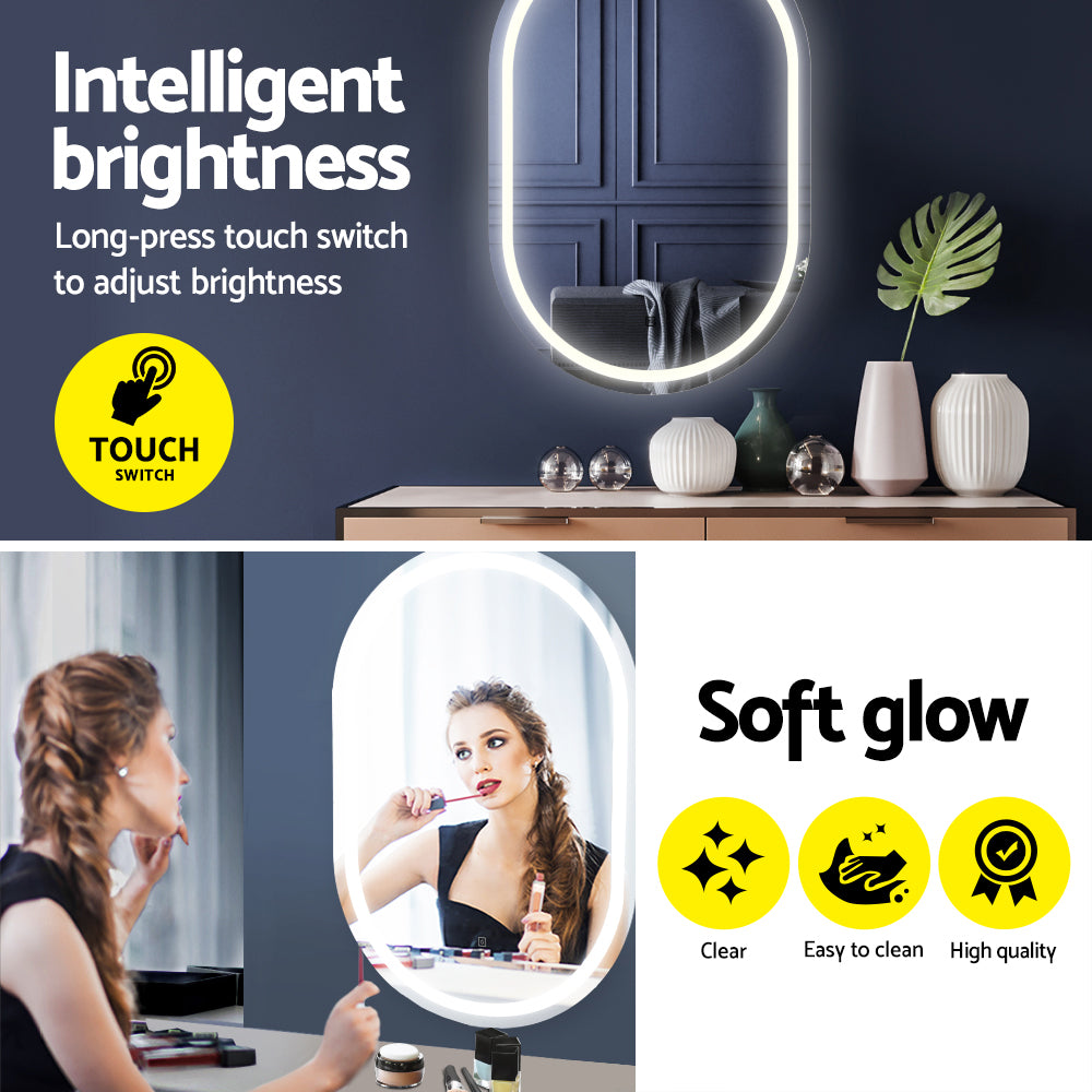 Embellir 2 LED Wall Mirror With Light 50X75CM Bathroom Decor Oval Mirrors Vanity Embellir