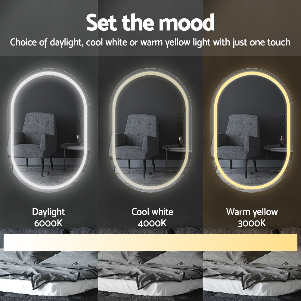Embellir 2 LED Wall Mirror With Light 50X75CM Bathroom Decor Oval Mirrors Vanity Embellir