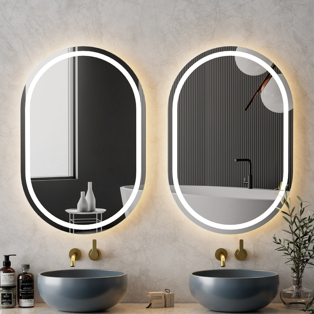 Embellir 2 LED Wall Mirror With Light 50X75CM Bathroom Decor Oval Mirrors Vanity Embellir