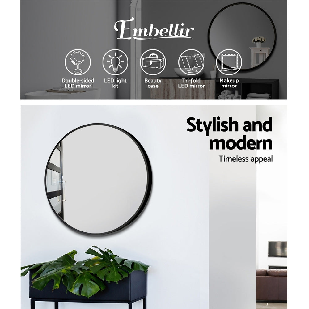 Embellir 2 Wall Mirror Makeup 50cm Home Decor Framed Mirrors Bathroom Round Black Embellir