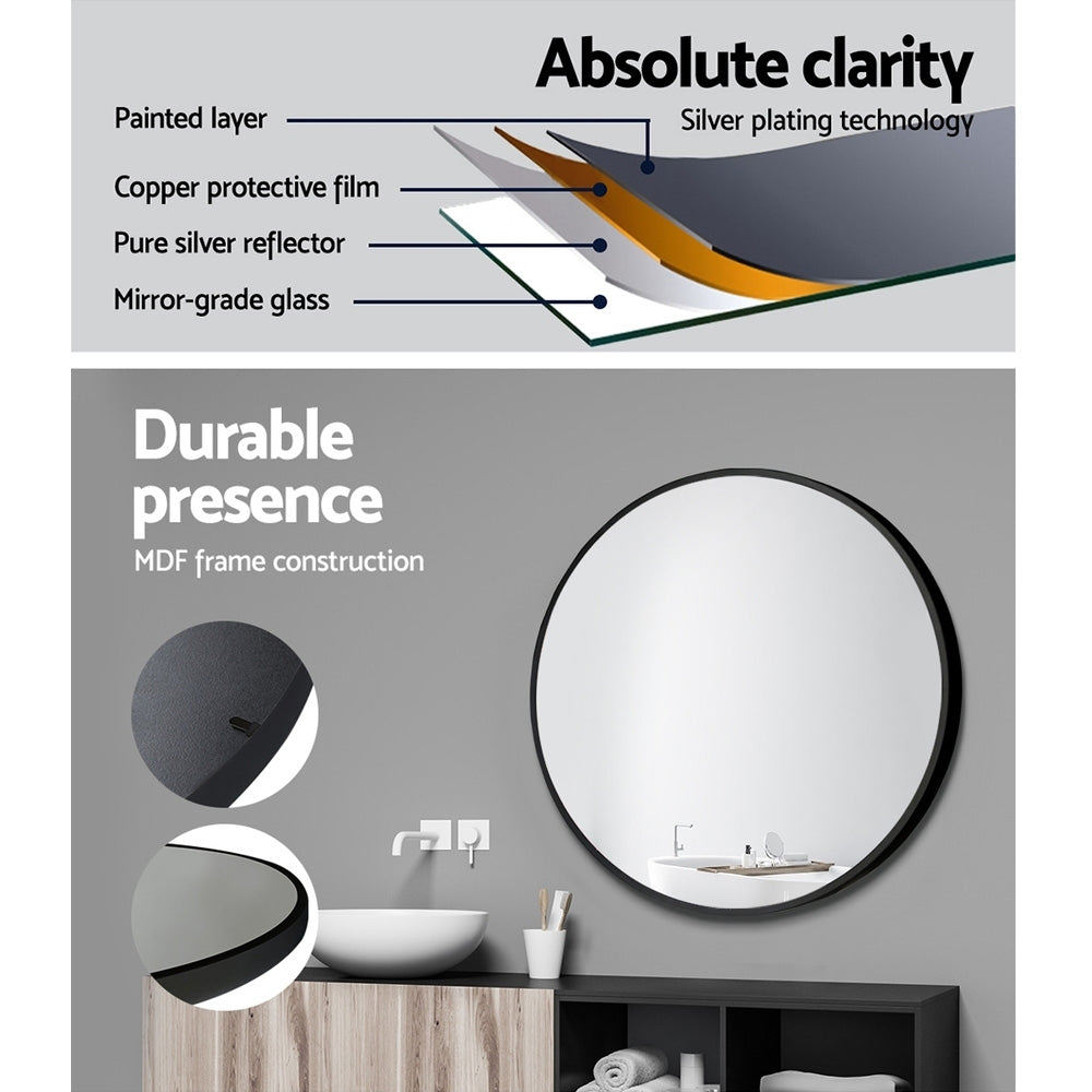 Embellir 2 Wall Mirror Makeup 50cm Home Decor Framed Mirrors Bathroom Round Black Embellir