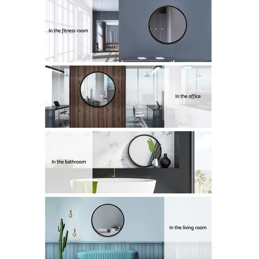 Embellir 2 Wall Mirror Makeup 50cm Home Decor Framed Mirrors Bathroom Round Black Embellir