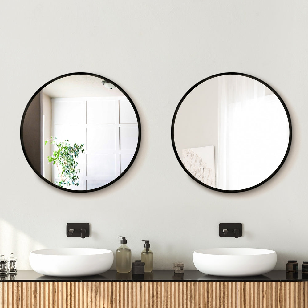 Embellir 2 Wall Mirror Makeup 50cm Home Decor Framed Mirrors Bathroom Round Black Embellir