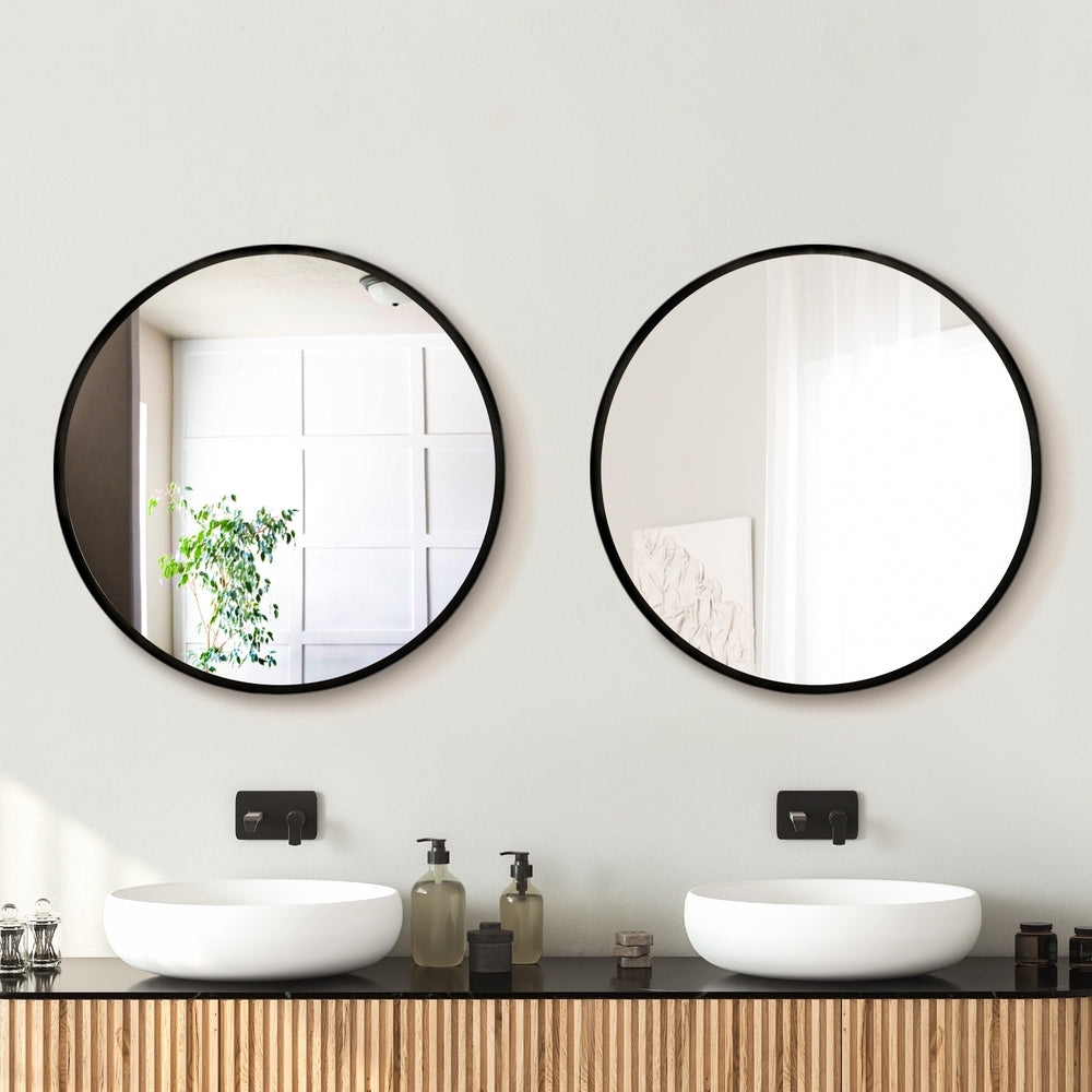 Embellir 2 Wall Mirror Makeup 60cm Home Decor Framed Mirrors Bathroom Round Black Embellir