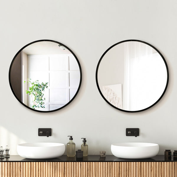 Embellir 2 Wall Mirror Makeup 60cm Home Decor Framed Mirrors Bathroom Round Black Embellir