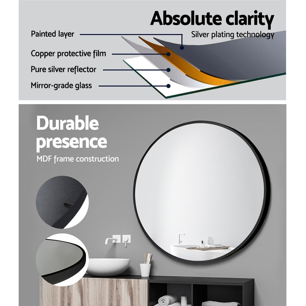 Embellir 2 Wall Mirror Makeup 70cm Home Decor Framed Mirrors Bathroom Round Black Embellir