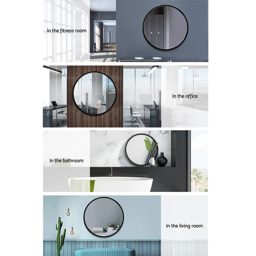 Embellir 2 Wall Mirror Makeup 70cm Home Decor Framed Mirrors Bathroom Round Black Embellir