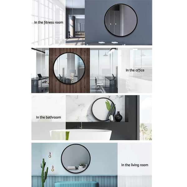 Embellir 2 Wall Mirror Makeup 70cm Home Decor Framed Mirrors Bathroom Round Black Embellir
