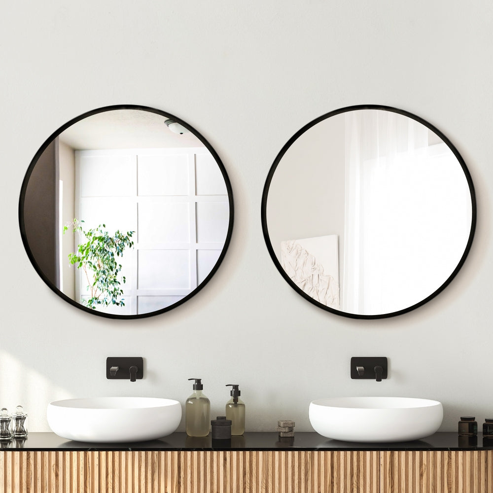 Embellir 2 Wall Mirror Makeup 70cm Home Decor Framed Mirrors Bathroom Round Black Embellir