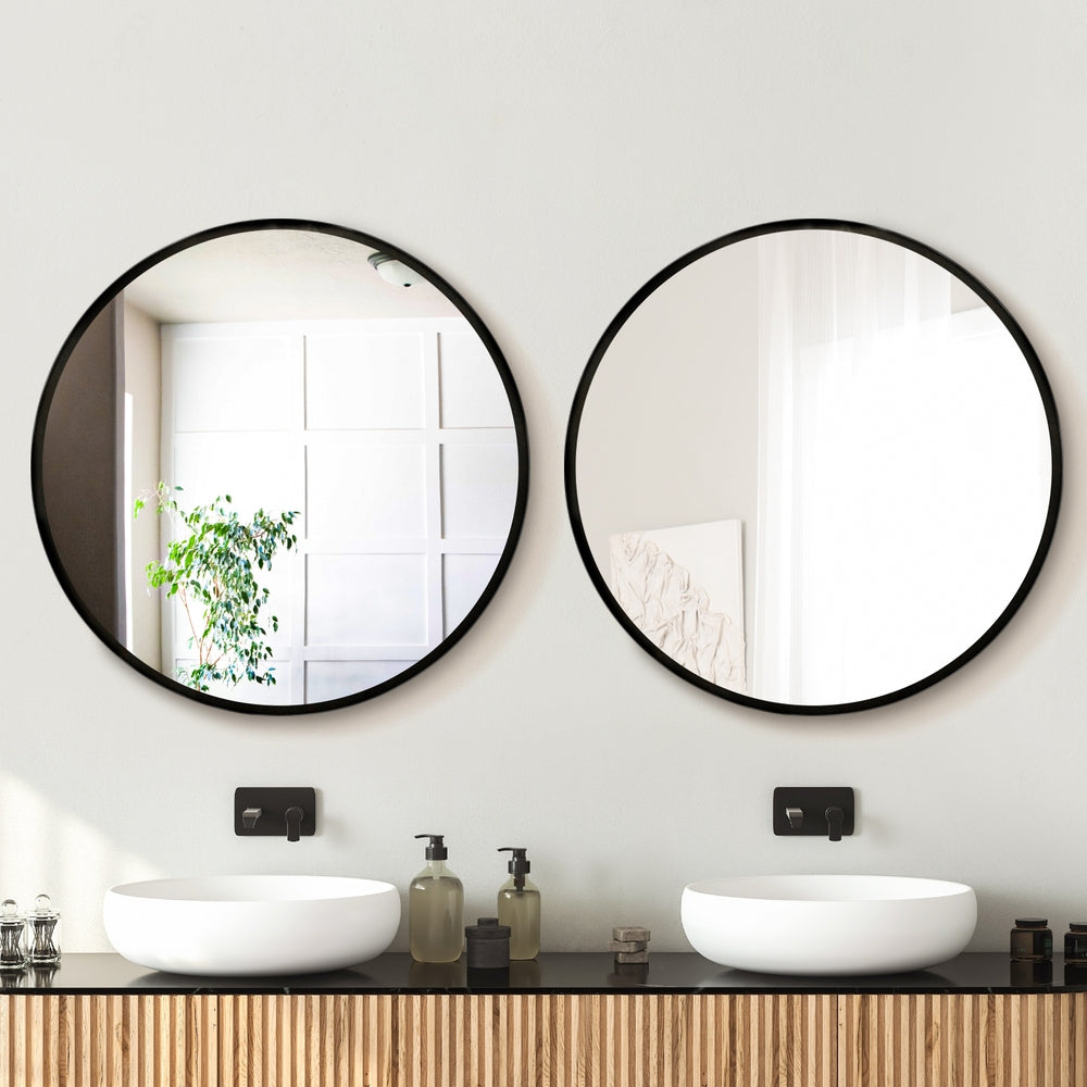 Embellir 2 Wall Mirror Makeup 80cm Home Decor Framed Mirrors Bathroom Round Black Embellir