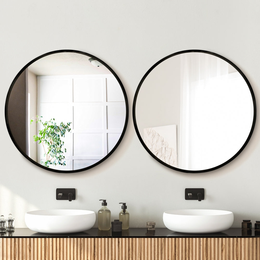 Embellir 2 Wall Mirror Makeup 90cm Home Decor Framed Mirrors Bathroom Round Black Embellir